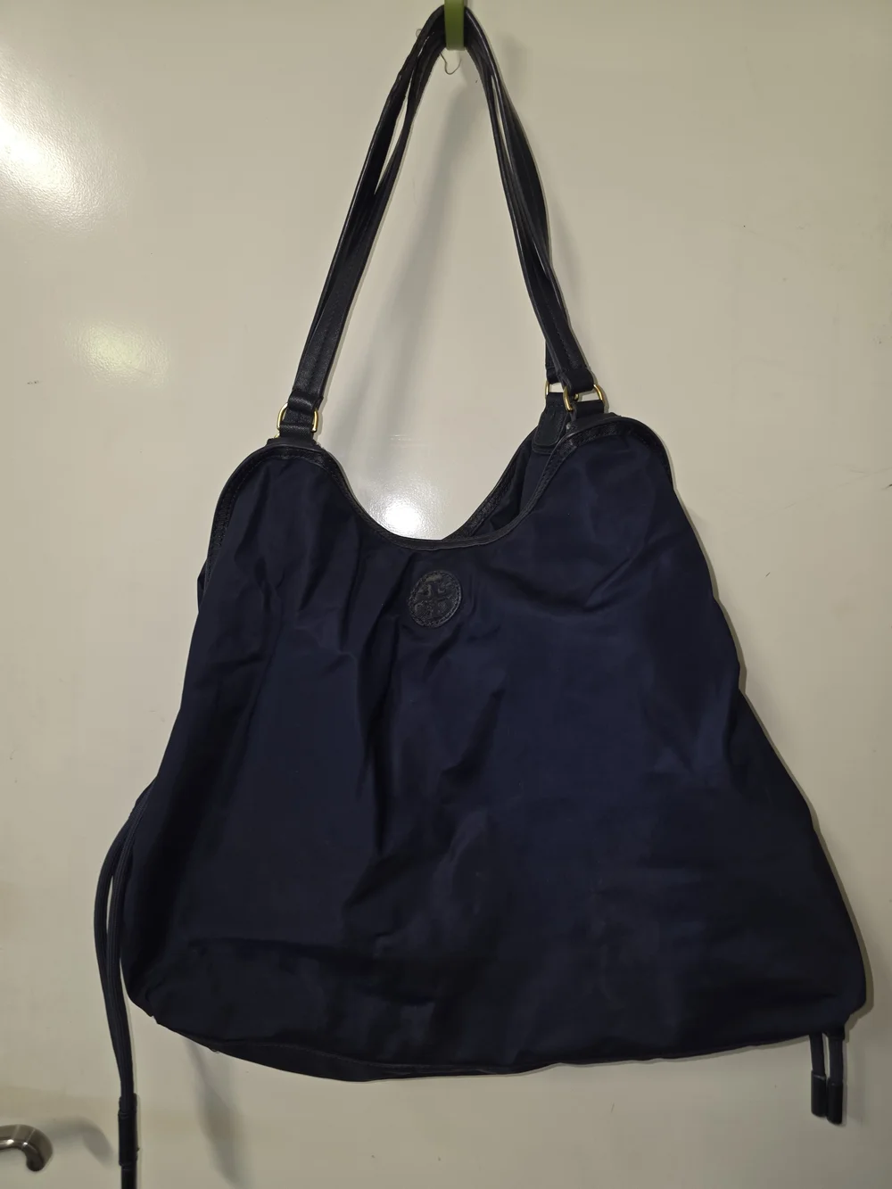 Tory Burch Navy Shoulder Tote with Logo Medallion
